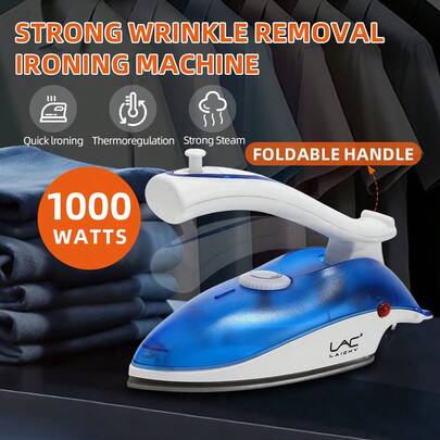 LAC 1pc Dual-Voltage Portable Folding Mini Handheld Steam Iron, Red/Blue, Suitable For Home And Travel Use