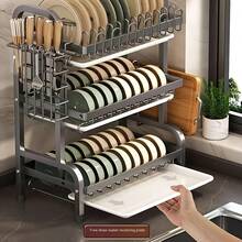 Dish Drying Rack, Three-Tier Kitchen Storage Rack, Countertop Dish Drying Rack With Quick-Drain System, Knife, Fork, And Cutting Board Holder - Suitable For Bowls, Plates, And Other Items, Kitchen Organizer And Storage Solution - Black - View 2