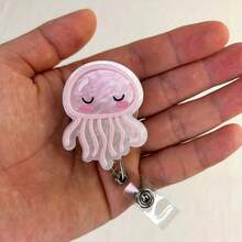 Pink Jellyfish Badge Reel Retractable For Nurses, Doctors, Healthcare Workers, And Nursing Students | Adorable Pediatric Nurse Identity Badge Clip With Alligator Clip And 24-Inch Durable - 水母 - 查看 2