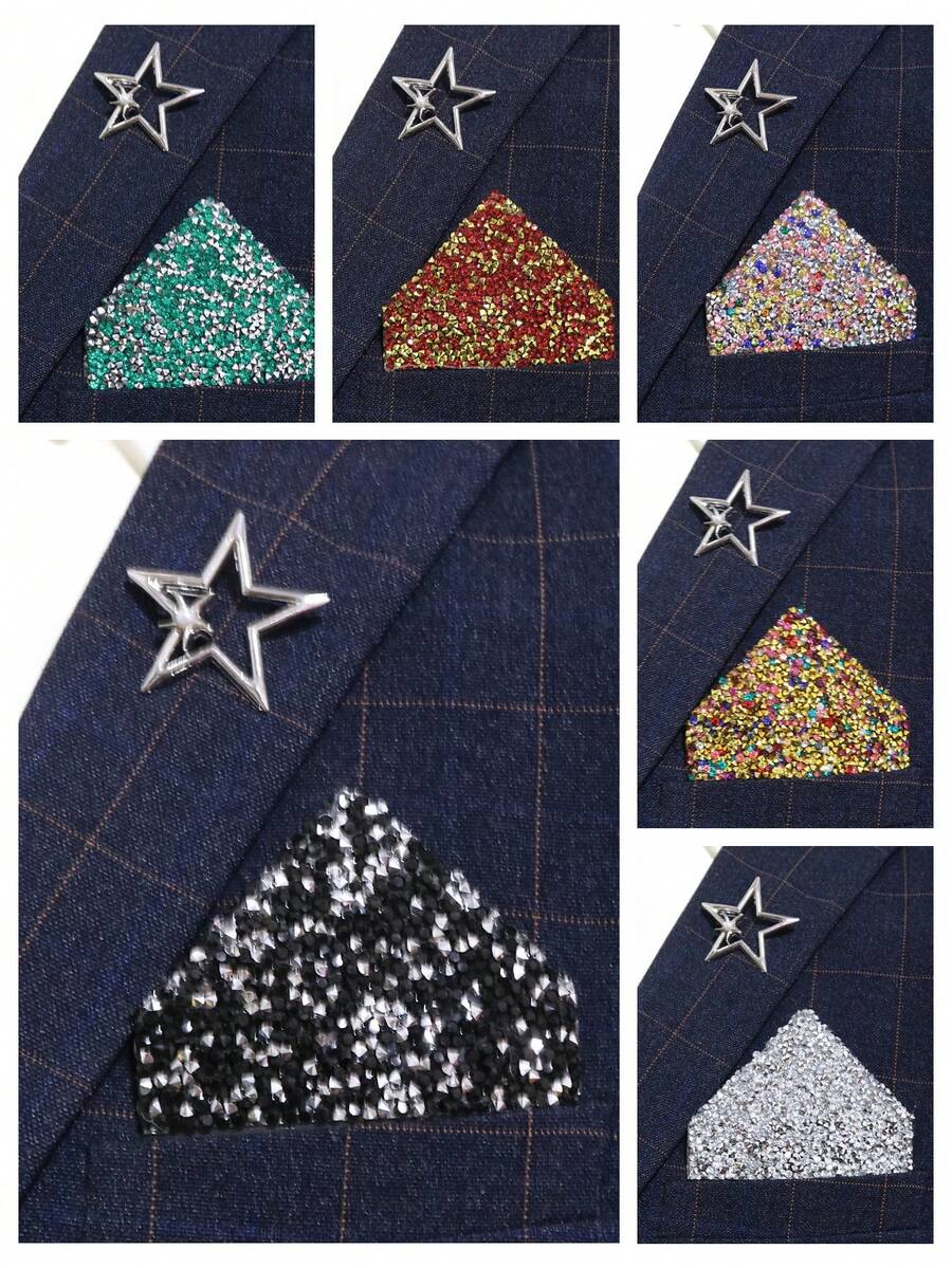 Pañuelo de bolsillo con brillantes de moda para hombres, para boda, fiesta, banquete, traje formal para el escenario, accesorio de bolsillo instantáneo - Multicolor - Ver 1
