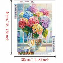 Kit de pintura de diamantes 5D - Flor de hortensia, pintura de diamantes completa, redonda, manualidades de bordado DIY, adecuado para adultos y principiantes, decoración de pared para el hogar/oficina, 30x40cm, gran regalo - Multicolor - Ver 5