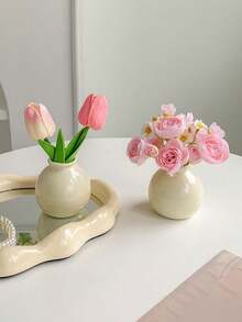 1/2/5pcs Cream Ceramic Small Flower Vases, Minimalist Decor For Tabletop, Entryway, Living Room, High-End Dried Flower/Artificial Flower Arrangement - Multicolor - View 12