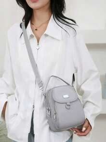 Túi đeo chéo thời trang nữ bằng vải Oxford, màu trơn, kiểu dáng thường ngày, khóa kéo, lớp lót polyester, phụ kiện đa năng hàng ngày, túi xách tay hoàn hảo, kiểu ba lô, dung tích lớn. - Nhiều màu - Xem 9