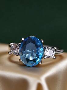 1pc Fashion Waterdrop Cut Blue Stone Ring Wedding Band Valentine's Day Jewelry Combining The Elegance Of The Main Stone With The Brilliance Of, Interpreting A Vintage Glamour Style, A Delicate Accessory To Light Up Your Outfit And Convey Unique Taste, For Teenager Women Christmas Gift Wedding Ring - Multicolor - View 22