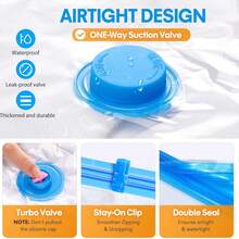 10pcs Vacuum Storage Bag,Vacuum Seal Bags(2L/4M/4S),Space-Saving Suitable For Clothes,Mattresses,Blankets,Duvets,Pillows,Quilts,Traveling,Moving,Home Storage,Dorm Room,Travel Accessories,Travel Essential - 藍白色 - 查看 3