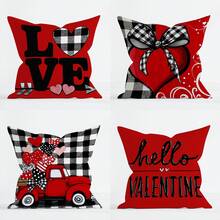 4 件装情人节抱枕套 - 柔软红色爱心装饰抱枕套，印有浪漫爱情语录，尺寸 17 x 17.7 英寸，不含枕芯，适用于沙发、卧室或家居装饰，情人节抱枕套 - 彩色 - 查看 2