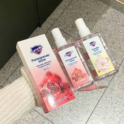 100毫升防静电香氛喷雾，持久留香，便携旅行装，清新花香皂香调，融合玫瑰、橙花、依兰、山茶花、茉莉和石榴的芬芳。用途广泛，可用作个人空气清新剂、家居空气清新剂和汽车除臭剂。