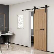 6.6FT Sliding Barn Door Hardware Kit, Heavy Duty Whole Set (Includes Adjustable Floor Guide, 2 Handles And Dook Hook) -Smoothly And Quietly, Fit 36"-40" Wide Door Panel -Black, I Shape Hanger - 黑色 - 查看 1