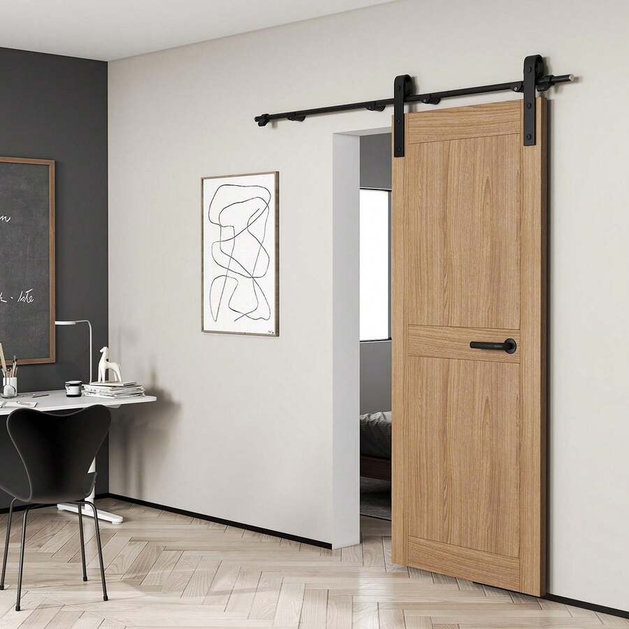 6.6FT Sliding Barn Door Hardware Kit, Heavy Duty Whole Set (Includes Adjustable Floor Guide, 2 Handles And Dook Hook) -Smoothly And Quietly, Fit 36"-40" Wide Door Panel -Black, I Shape Hanger - 黑色 - 查看 1
