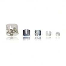 A Set Of 24 Shiny Artificial Toenails, Blue Tones, With Butterflies And Rhinestones, Reusable Women - 藍色蝴蝶閃耀鑽石 - 查看 4