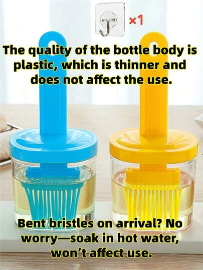 1 件带挂钩和储物盒的油刷，可容纳 2/3 油，耐高温硅胶刷毛，便携式烧烤油涂抹刷，创新油罐和锅具设计，适合室内/室外烹饪、烧烤大师、厨房和露营，创意油刷，适用于家庭烹饪和烘焙，户外露营厨房必备，烧烤工具套装（颜色随机）