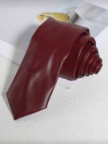 1pc Men's Fashion Casual Solid Color 2 Inch Narrow Handmade PU Necktie, Suitable For Daily Work, Outing, Business, School, Party Matching