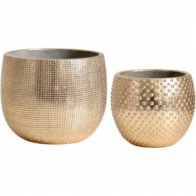 & Rose Bali Ceramic Gold Foil Plant Pot Set 2-17 And 14cm Indoor Planters Cement Outdoor Flower Pots