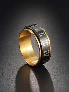 1pc Fashionable Stainless Steel Roman Numeral Rotatable Ring, Unisex - Roman Numerals - View 13