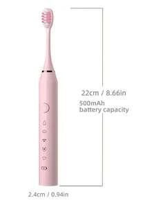 3 cabezales de repuesto para cepillo de dientes eléctrico, IPX7 a prueba de agua, 5 modos de limpieza, larga duración de la batería, recargable por USB, cepillo de dientes eléctrico para adultos, color rosa - Rosa - Ver 3