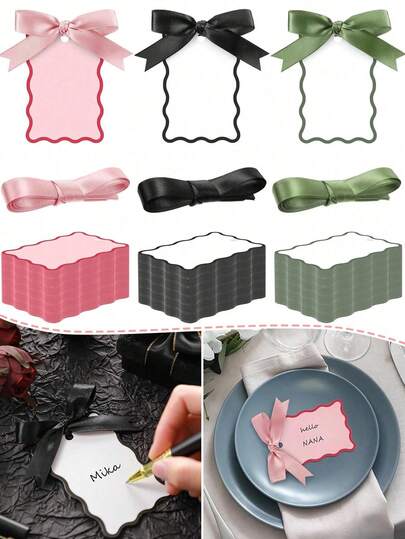 Bộ 48 thẻ tên hình vỏ sò kèm ruy băng, thẻ số bàn tiệc cưới tự làm, trang trí tiệc cưới.