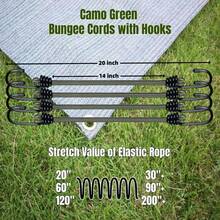 Camouflage Bungee Cords With Hooks 20" Camo Elastic Ropes With Durable Metal Hooks For Camping, Travel, Courtyard, Outdoor 20 Inch 4 Pcs - Army Green - View 3