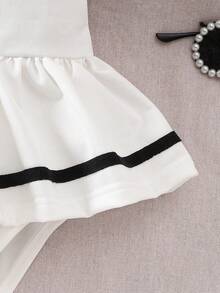 Baby Girl White Peter Pan Collar Romper, Baby Girl Short Sleeve With Cute Ruffled Skirt Design, Adorable Outfit For Spring/Summer - White - View 6