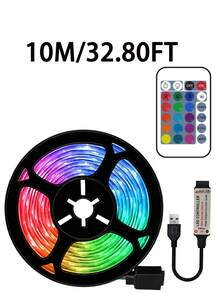 24键遥控器，5V USB RGB LED灯带，适用于电视背光、办公室、桌面底部、电脑显示器、客厅、卧室（建议长度：1米至5米，用于电视和电脑背景照明）。最佳生日礼物，可通过遥控器控制，非常适合用于电视、花园、家居、卧室、客厅、万圣节、圣诞节、婚礼和派对装饰，是生日和圣诞节的完美礼物。 - 彩色光 - 查看 13