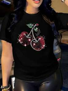 Glitter Butterfly Insect Print Casual None Rhinestone - Black-yH09 - View 3