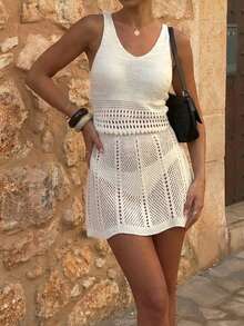 Damen Lässig Beach Resort elegantes transparentes Ausschnitt-Strandkleid - Aprikosenfarben - Übersicht 2