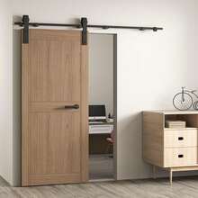 6.6FT Sliding Barn Door Hardware Kit, Heavy Duty Whole Set (Includes Adjustable Floor Guide, 2 Handles And Dook Hook) -Smoothly And Quietly, Fit 36"-40" Wide Door Panel -Black, I Shape Hanger - 黑色 - 查看 3