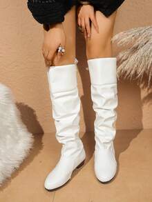 Fall/Winter 2025 Ideal With Cardigan Women's Fashion Boots With Buckle Decor And Side - trắng - Xem 5