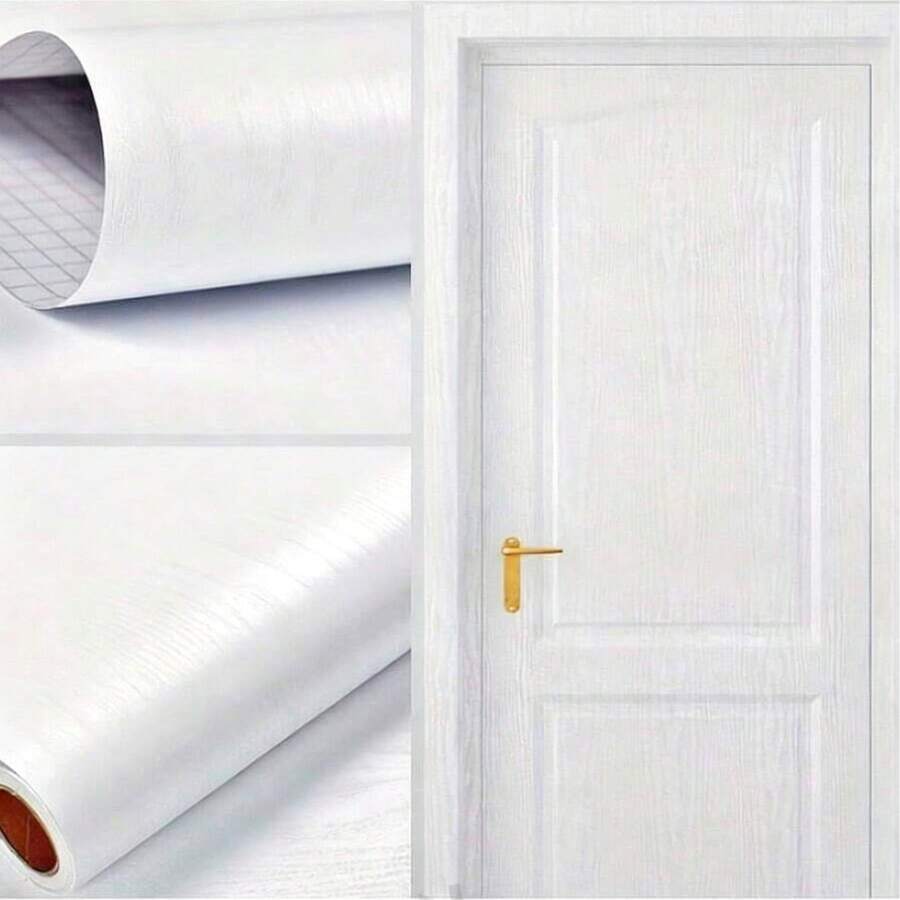 1 rouleau de papier peint adhésif à motif bois blanc, papier peint PVC imperméable et amovible, convient pour la cuisine, la chambre, le salon, les armoires, les portes en bois, les dessus de table, la décoration de la maison et la rénovation de meubles, facile à décoller et à coller. Cadeau d'anniversaire ou de remise des diplômes, décoration de chambre, décoration murale, décoration de salle de bain, décoration de chambre, fournitures de décoration de chambre, décoration de salon, décoration de la maison, papier peint décoratif mural, autocollants muraux, décalcomanies murales - Blanc - Voir 1