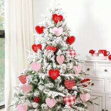 8/12Pcs Cute Heart-Shaped Wooden Valentine's Day Wedding Ornaments, Large Red Pink Plaid Heart Decorations, Perfect For Valentine's Day Home Wedding Office Decor - Multicolor - View 6