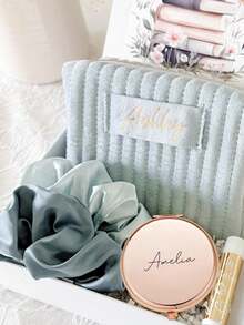 4pcs/Set Personalized Bridesmaid Makeup Bag Set, Customized Velvet Makeup Bag Set, Personalized Gift Set, Includes 1 Makeup Bag, 1 Mirror, And 2 Scrunchies, Customized Makeup Bag, Personalized Bridesmaid Wedding Gift, Customized Velvet Makeup Bag, Travel Toiletry Bag, Bridesmaid Proposal Gift, Valentine's Day Gift, Ramadan Gift - Multicolor - View 17