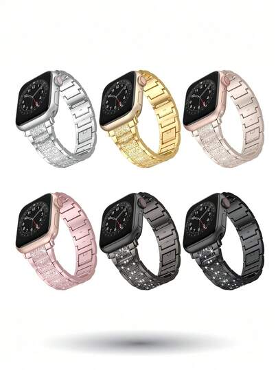 1pc Women's Fashion Rose Gold Metal Band, Compatible With IWatch 38mm 40mm 41mm 42mm 44mm 45mm 46mm 49mm, Luxury Double Chain Strap, Creative Stainless Steel Band, Compatible With Apple Watch Series Ultra 3/2/1 11 10 9 8 7 SE3 6 5 4 3 2 1, Stylish Smart Watch Band, Compatible With Apple Watch Bands