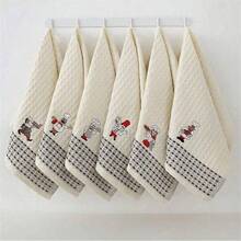 6pcs Waffle Embroidered Coffee Series Towels, Tea Towels, Home & Kitchen Cleaning Cloths - Multicolor - View 9