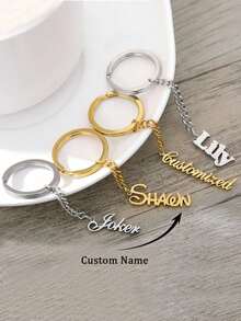 1pc Customized Stainless Steel Keychain, Rectangular Pendant, Casual Style, Suitable For Engraving, Ideal Gift For Valentine's Day, Father's Day, Mother's Day, Unique Present For Men And Women - Style Seven - View 5