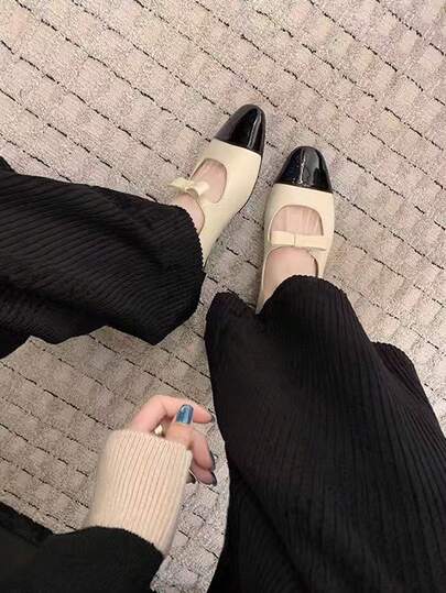法式软底撞色蝴蝶结通勤百搭方头玛丽珍女鞋