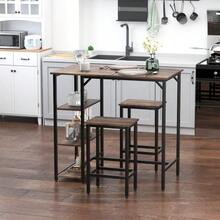 Industrial Bar Height Dining Table Set With 2 Stools & Side Shelf, 3 Pieces Coffee Table For Dining Room, Kitchen, Dinette - 835-338 - View 9