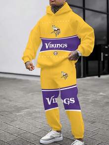 -Sota Vikings Casual Hoodie Jogging Sweatpants Tracksuit Set, Football Team Men's Tracksuit Set, Men's Game Day Hoodie Set - 彩色 - 查看 2