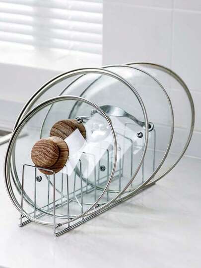 מדף אחסון קערות וצלחות מנירוסטה, מגש סכו"ם, ארגונית למכסה סירים, מדף ייבוש שולחני, מדף אחסון למטבח לקערות וצלחות