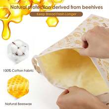 2-Pack Reusable Beeswax Bread Bags - Large 17x13 Inch For Sourdough & Homemade Bread Storage |   Beeswax Preservation, -Friendly Cotton Food Bags - Easy To Clean & Daily Use - 3-pack - View 4