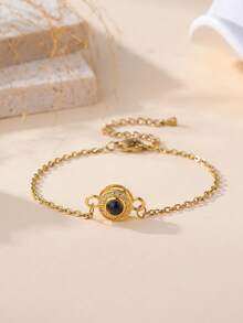 1 pieza Brazalete de proyección personalizado, Brazalete de proyección de patrón circular personalizado, Exclusivo para mujer, Regalo para la novia, Regalo del Día de San Valentín, Regalo de Navidad, Regalo del Día de la Madre, Estilo de moda de otoño plateado/dorado - Multicolor - Ver 9