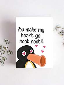1张“你让我心跳加速！！”企鹅爱情卡 - 送给妻子或爱人的趣味情人节/周年纪念卡，可爱卡通设计，附信封，内页空白 - 彩色 - 查看 8