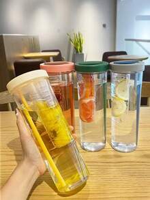 便携式花朵茶杯，带茶叶隔层、干湿分离功能、水果柠檬滤吸管杯，学生及户外运动塑料水瓶 - 彩色 - 查看 4