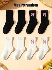4双随机款女童船袜，爆款蝴蝶结Y2K复古豹纹袜，情人节礼物，Gen Alpha俚语粉色豹纹蝴蝶结袜，多色可爱蝴蝶结豹纹船袜，返校日常休闲袜，假日旅行必备袜 - 彩色 - 查看 12