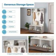 DORTALA 160.02 Cm Hall Tree With Coat Rack And Storage Bench, Multifunctional Coat Rack Freestanding Home Organizer - White - View 11