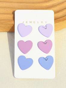 3对亚克力心形耳环，浅紫色、紫色、浅蓝色，浪漫节日氛围，适合情人节 - 彩色 - 查看 4