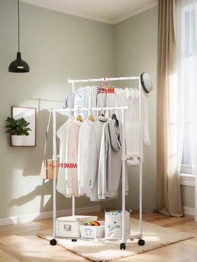 1pc Minimalist Floor Standing Clothes Rack, Shoe & Hat Organizer, Home Garment Hanger, Balcony Clothes Rack, Bedroom Floor Rack, Indoor Balcony Rack, Simple Clothes Hanger, Movable Storage Rack