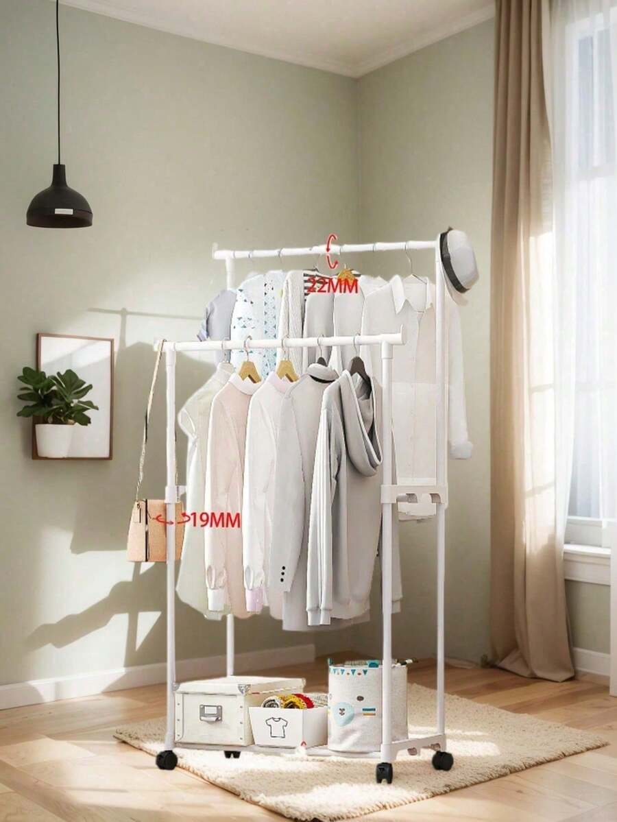 1 pieza Perchero de pie minimalista, organizador de zapatos y sombreros, perchero de ropa para el hogar, perchero de ropa para balcón, perchero de piso para dormitorio, perchero de interior para balcón, perchero de ropa simple, estante de almacenamiento móvil - Multicolor - Ver 1