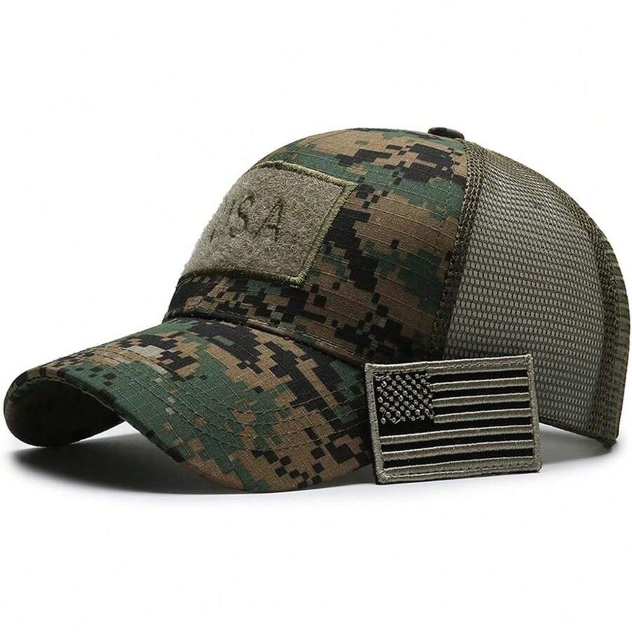 Men Women Baseball Cap USA Flag Hat Camo Mesh Fishing Caps Tactical Operator Army Military Hat Shooting Hunting - xanh quân đội - Xem 1