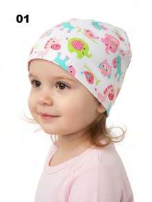 1顶婴儿卡通图案针织帽，双层针织婴儿睡帽，适合春夏穿着 - 彩色 - 查看 15