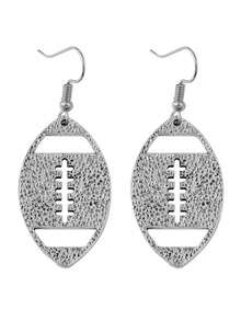 一对独特的镀银足球/橄榄球吊坠耳环，锌合金材质，复古优雅女士运动配饰 - 銀色 - 查看 4