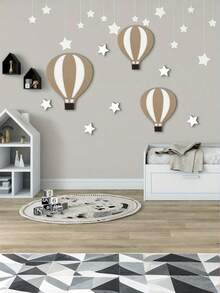 9 món đồ trang trí tường bằng gỗ kiểu cổ điển hình khinh khí cầu và ngôi sao, tranh nghệ thuật 3D phong cách lễ hội cho phòng trẻ em, trang trí retro phù hợp cho phòng bé. - Nhiều màu - Xem 4